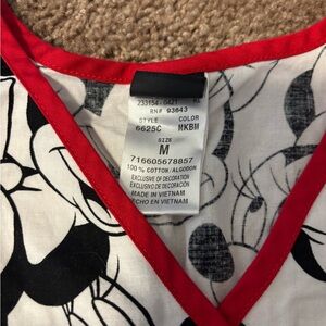 Mickey Mouse Black and White Top with Red Trim Scrub Top